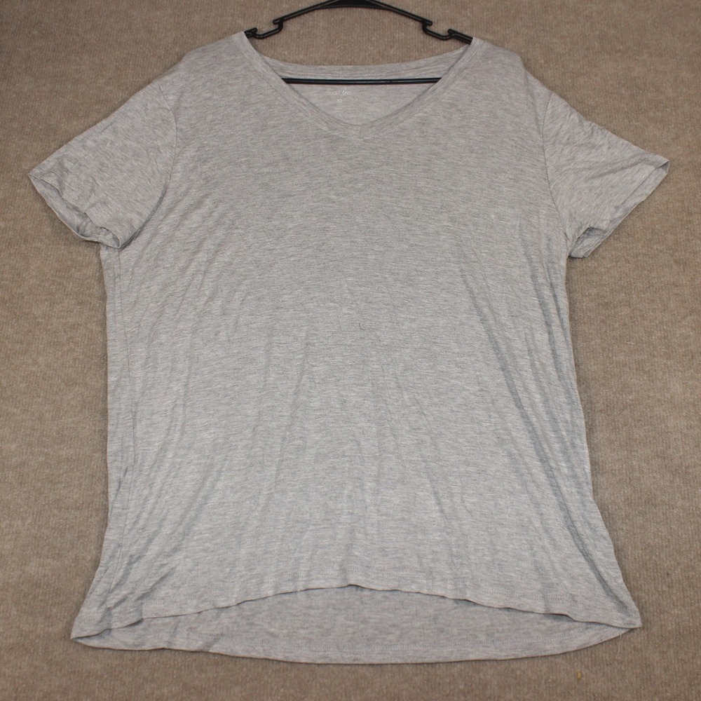Just Be Womens V-Neck T-Shirt Heather Gray Short Sleeve Rayon Blend XL
